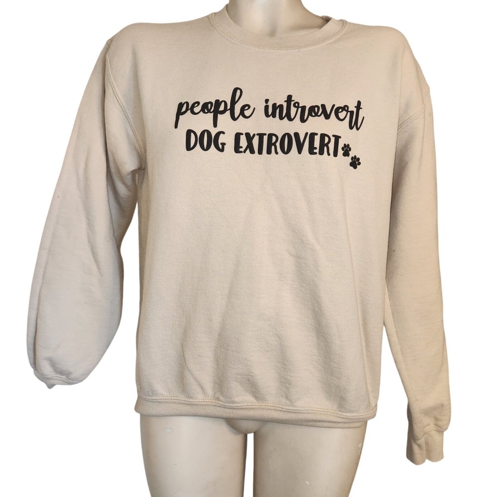 Gildan People Introvert Dog Extrovert Graphic Sweatshirt Sand Beige S dogmom